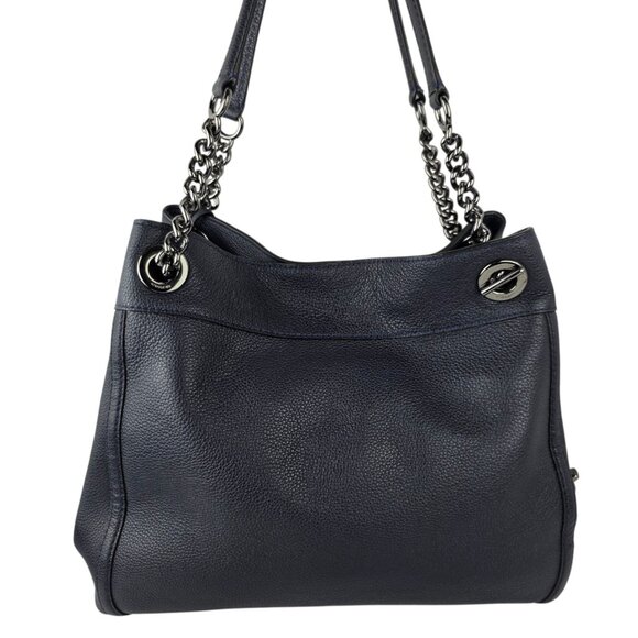 Coach Edie Turnlock Edie Shoulder Bag in Pebble Navy Blue Leather 13" x 11" x 5" - Picture 2 of 11